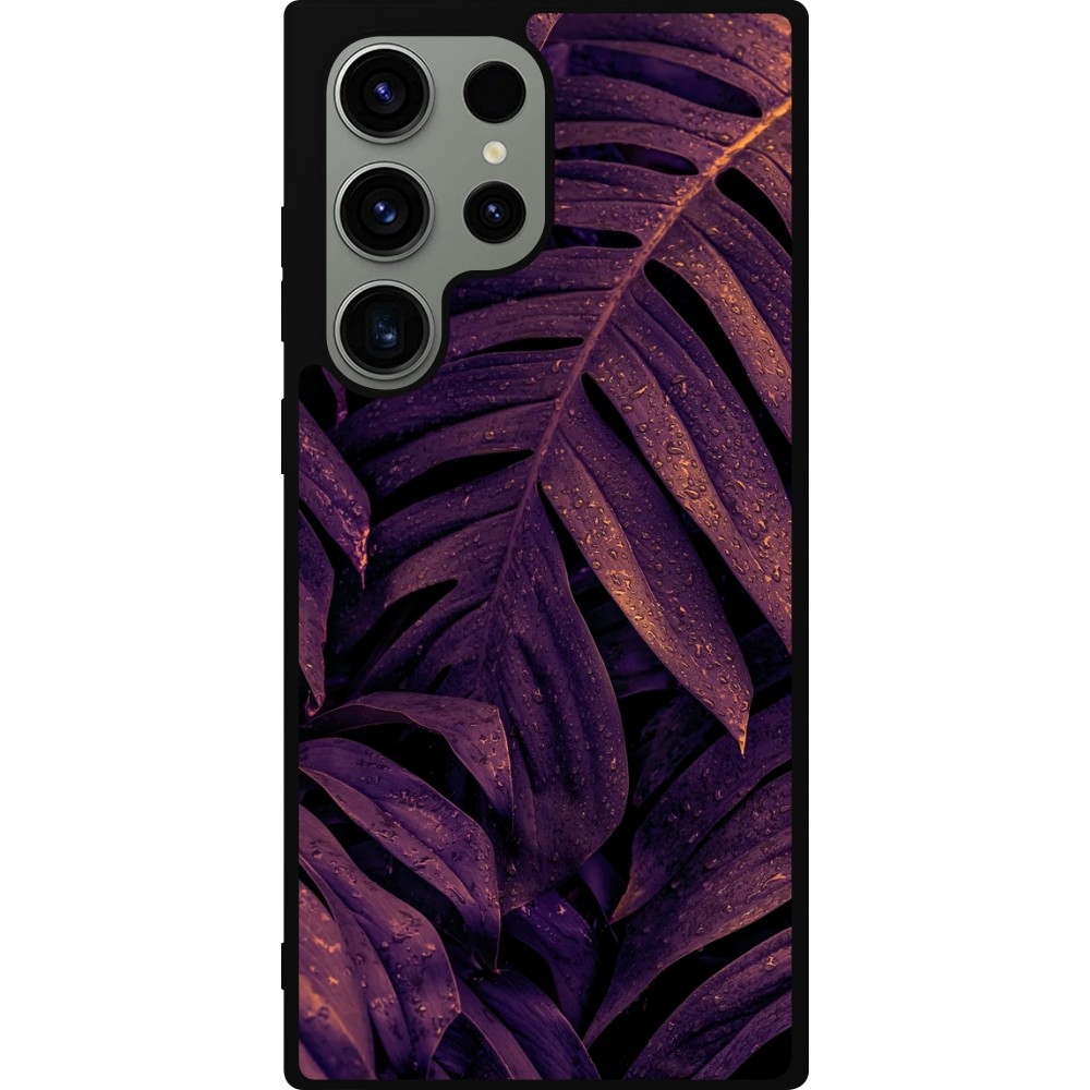 Samsung Galaxy S23 Ultra Case Hülle - Silikon schwarz Purple Light Leaves