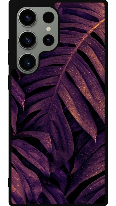Samsung Galaxy S23 Ultra Case Hülle - Silikon schwarz Purple Light Leaves