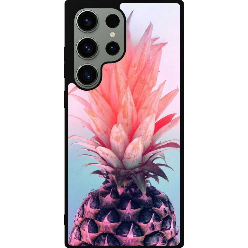 Samsung Galaxy S23 Ultra Case Hülle - Silikon schwarz Purple Pink Pineapple