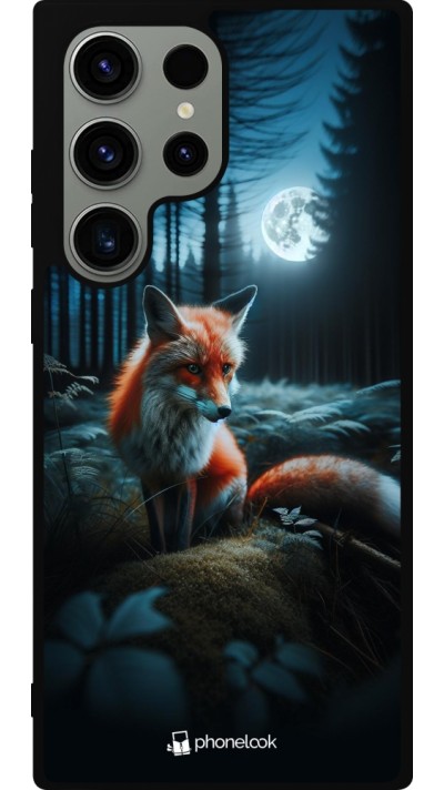 Coque Samsung Galaxy S23 Ultra - Silicone rigide noir Renard lune forêt