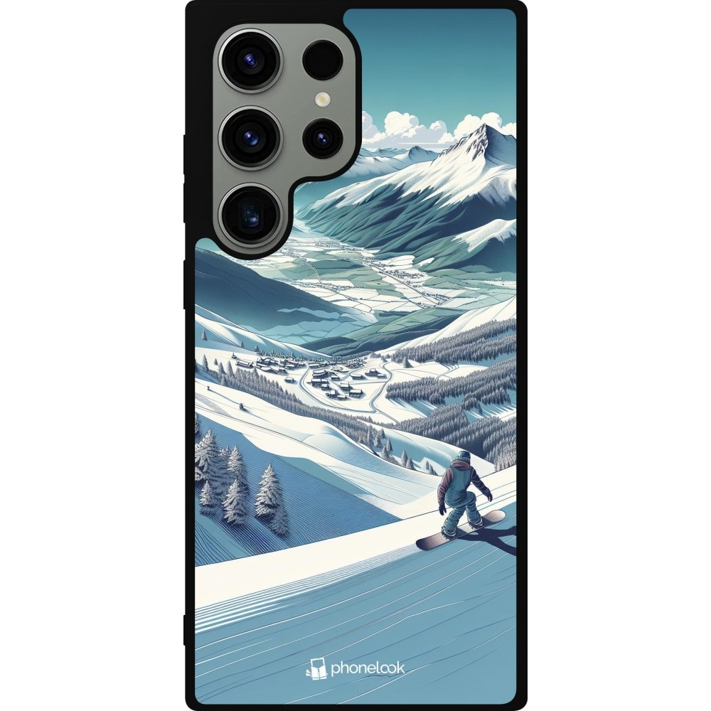 Samsung Galaxy S23 Ultra Case Hülle - Silikon schwarz Snowboarder Berg
