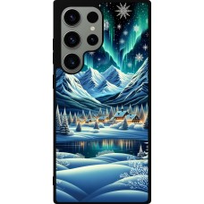Samsung Galaxy S23 Ultra Case Hülle - Silikon schwarz Verschneites Bergdorf am See in der Nacht