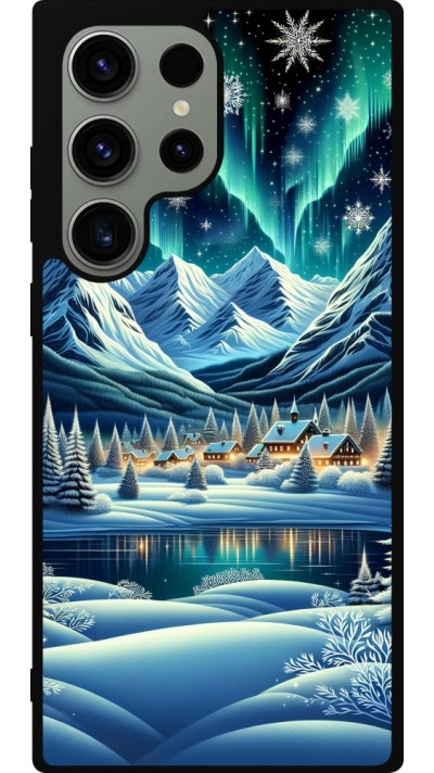 Coque Samsung Galaxy S23 Ultra - Silicone rigide noir Snowy Mountain Village Lake night