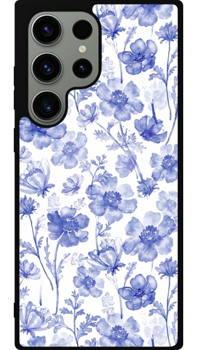 Samsung Galaxy S23 Ultra Case Hülle - Silikon schwarz Spring 23 watercolor blue flowers