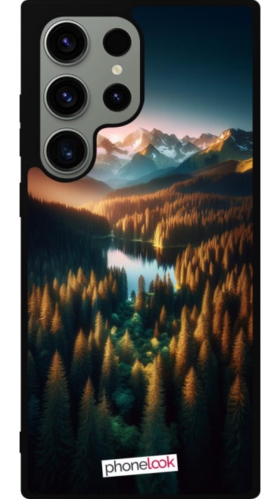 Samsung Galaxy S23 Ultra Case Hülle - Silikon schwarz Sonnenuntergang Waldsee