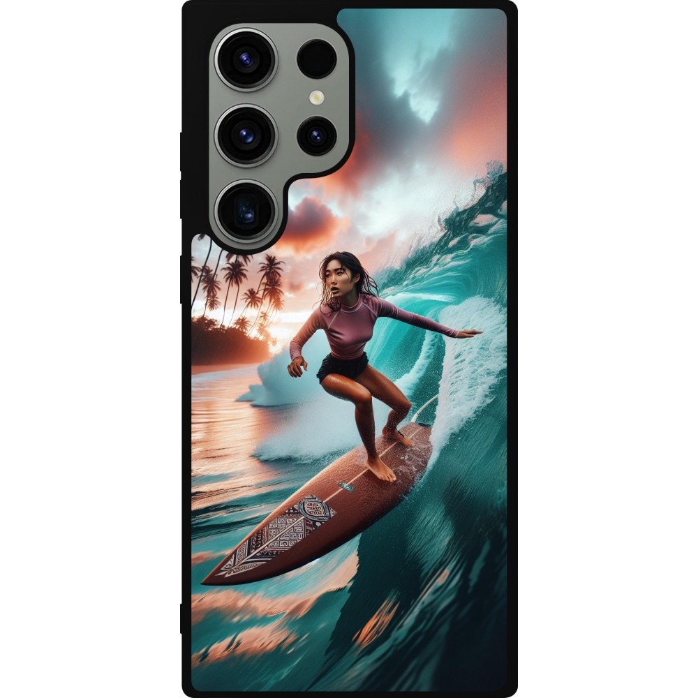 Samsung Galaxy S23 Ultra Case Hülle - Silikon schwarz Surferin aus Bali