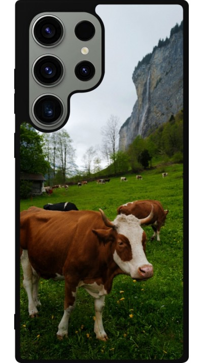 Coque Samsung Galaxy S23 Ultra - Silicone rigide noir Fête Nationale Suisse Vaches