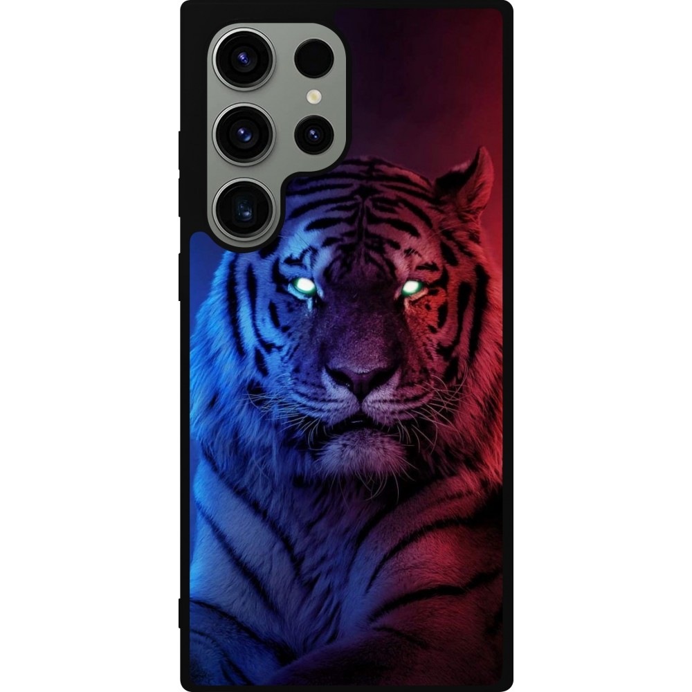 Coque Samsung Galaxy S23 Ultra - Silicone rigide noir Tiger Blue Red