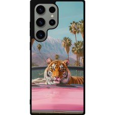 Coque Samsung Galaxy S23 Ultra - Silicone rigide noir Tigre voiture rose