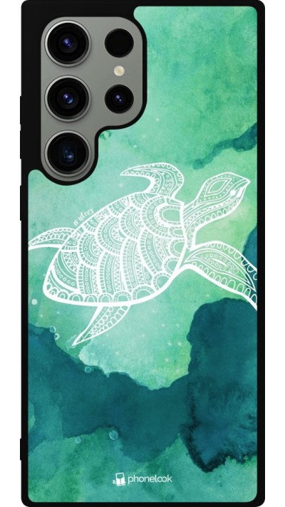 Coque Samsung Galaxy S23 Ultra - Silicone rigide noir Turtle Aztec Watercolor