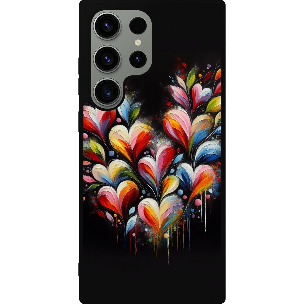 Coque Samsung Galaxy S23 Ultra - Silicone rigide noir Valentine 2024 Coeur Noir Abstrait