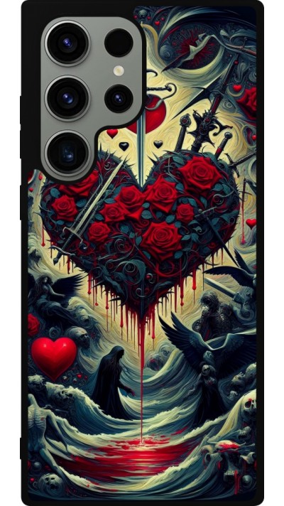 Coque Samsung Galaxy S23 Ultra - Silicone rigide noir Dark Love Coeur Sang