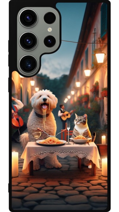 Samsung Galaxy S23 Ultra Case Hülle - Silikon schwarz Valentin 2024 Hund & Katze Kerzenlicht