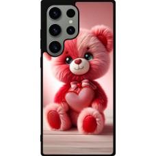 Coque Samsung Galaxy S23 Ultra - Silicone rigide noir Valentine 2024 Ourson rose