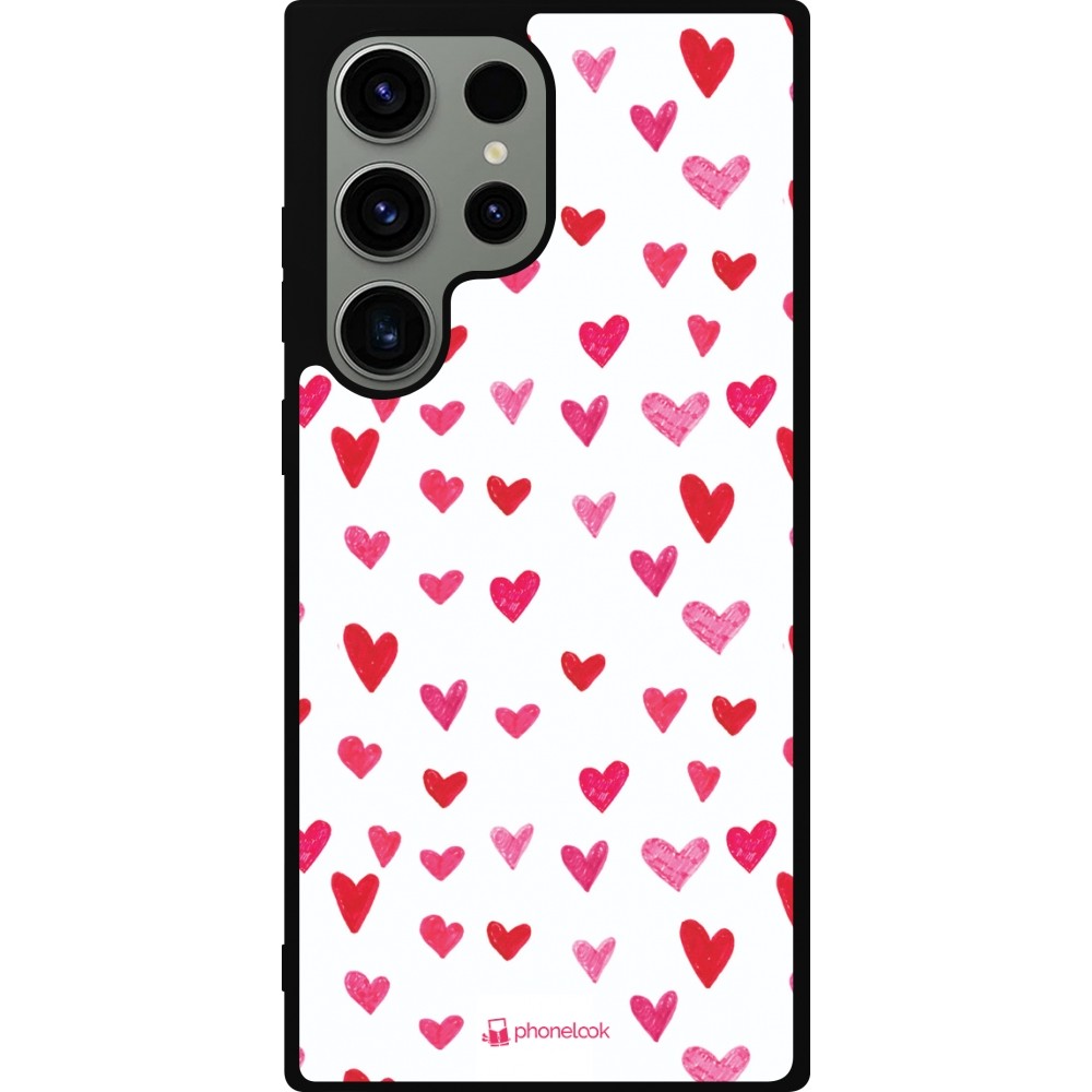 Coque Samsung Galaxy S23 Ultra - Silicone rigide noir Valentine 2022 Many pink hearts
