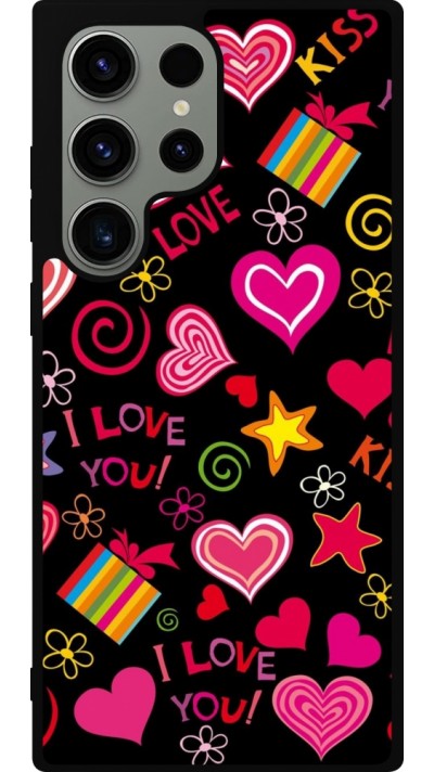 Coque Samsung Galaxy S23 Ultra - Silicone rigide noir Valentine 2023 love symbols