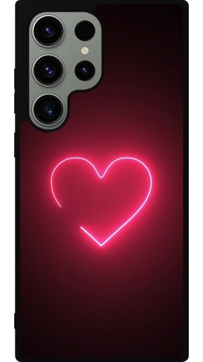 Coque Samsung Galaxy S23 Ultra - Silicone rigide noir Valentine 2023 single neon heart