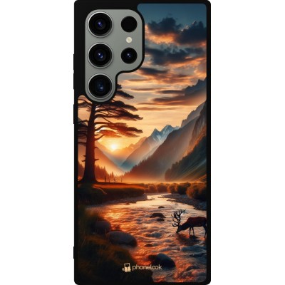 Samsung Galaxy S23 Ultra Case Hülle - Silikon schwarz Tal Sonnenuntergang Hirsch Baum