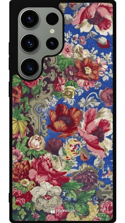 Coque Samsung Galaxy S23 Ultra - Silicone rigide noir Vintage Art Flowers