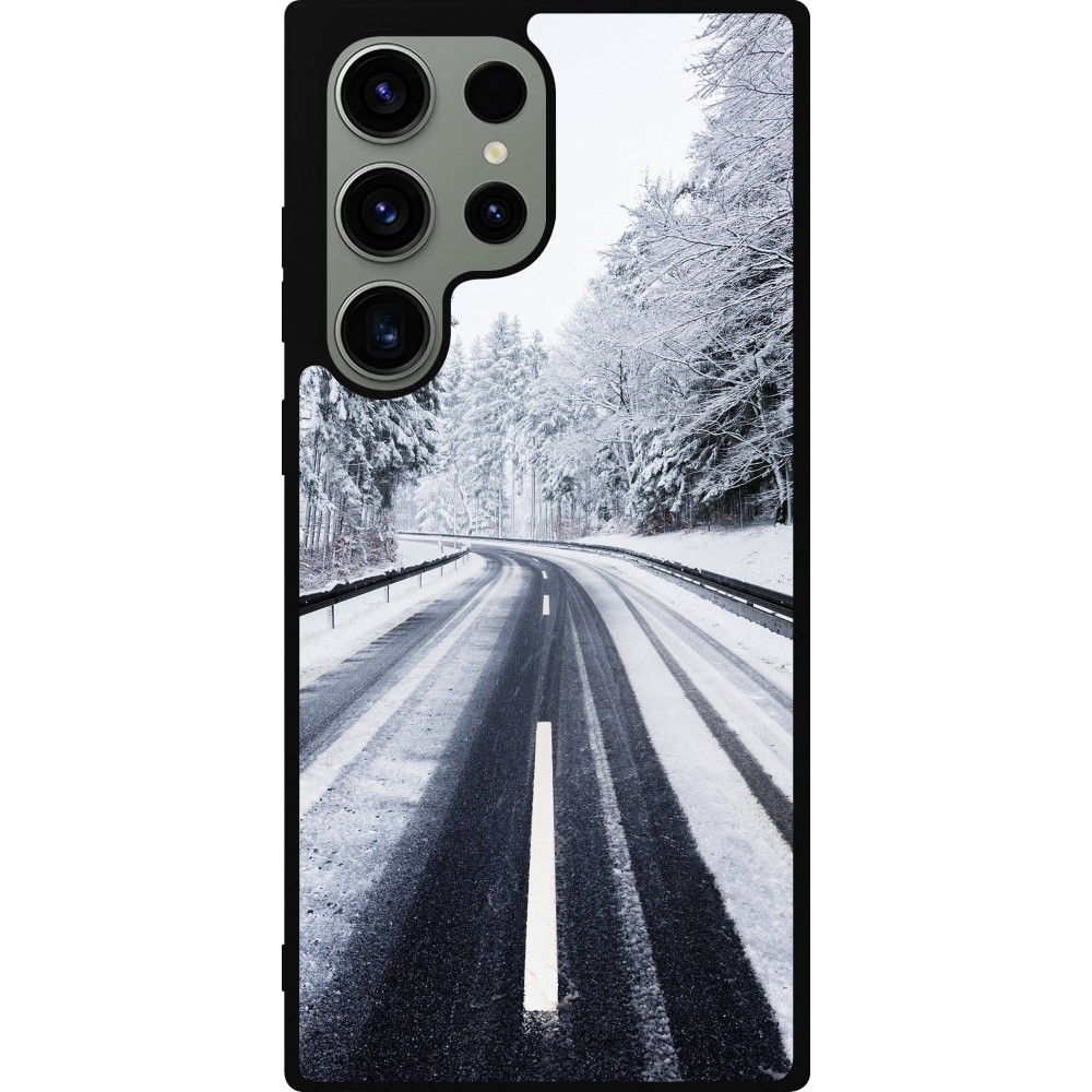 Samsung Galaxy S23 Ultra Case Hülle - Silikon schwarz Winter 22 Snowy Road