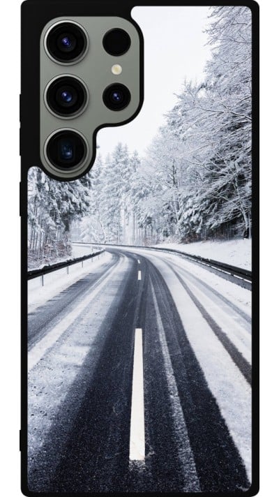 Coque Samsung Galaxy S23 Ultra - Silicone rigide noir Winter 22 Snowy Road