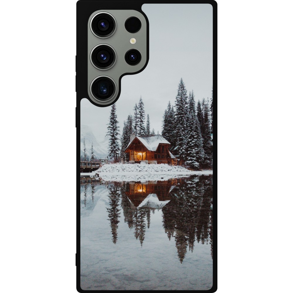 Samsung Galaxy S23 Ultra Case Hülle - Silikon schwarz Winter 25 Winter house forest afternoon