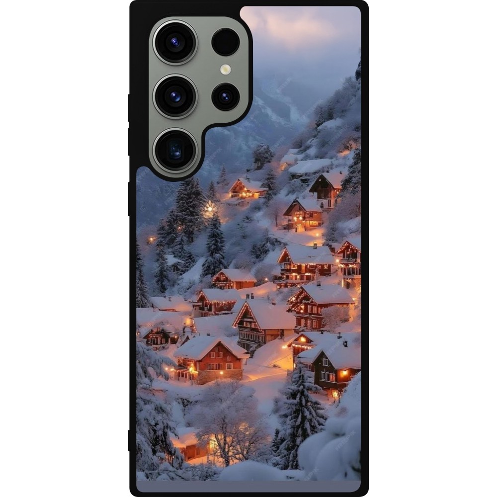 Samsung Galaxy S23 Ultra Case Hülle - Silikon schwarz Winter 25 Winter snowy village