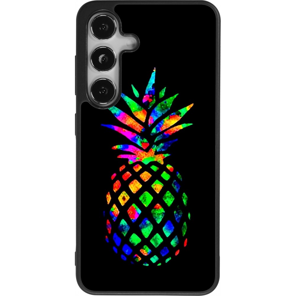 Coque Samsung Galaxy S24 - Silicone rigide noir Ananas Multi-colors