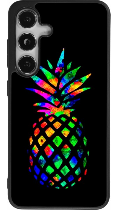 Coque Samsung Galaxy S24 - Silicone rigide noir Ananas Multi-colors