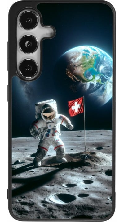 Samsung Galaxy S24 Case Hülle - Silikon schwarz Astro Schweiz auf dem Mond