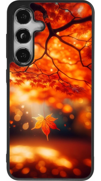 Coque Samsung Galaxy S24 - Silicone rigide noir Automne Magique Orange