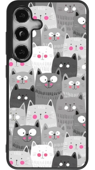 Coque Samsung Galaxy S24 - Silicone rigide noir Chats gris troupeau
