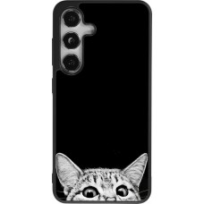 Coque Samsung Galaxy S24 - Silicone rigide noir Cat Looking Up Black
