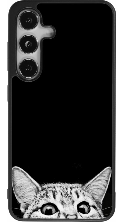 Coque Samsung Galaxy S24 - Silicone rigide noir Cat Looking Up Black