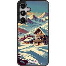Coque Samsung Galaxy S24 - Silicone rigide noir Chalet montagne enneigée
