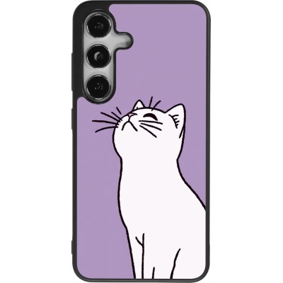 Coque Samsung Galaxy S24 - Silicone rigide noir Chat sur fond violet