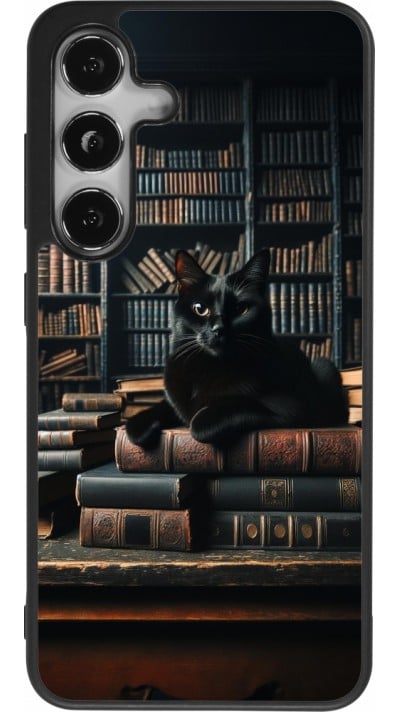 Samsung Galaxy S24 Case Hülle - Silikon schwarz Katze Bücher dunkel