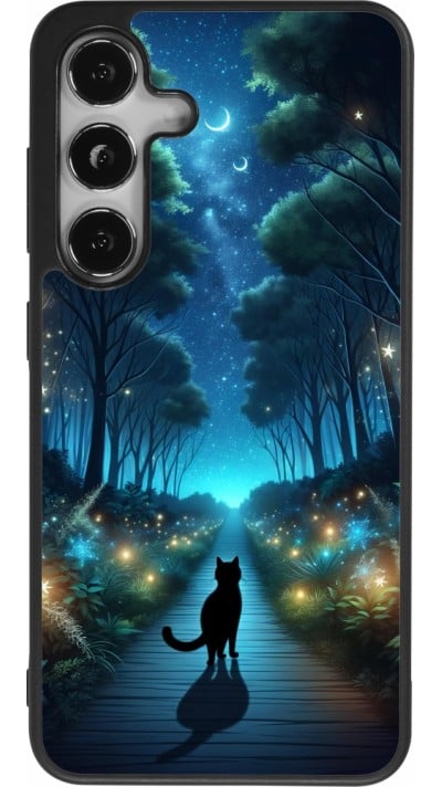 Coque Samsung Galaxy S24 - Silicone rigide noir Chat noir promenade