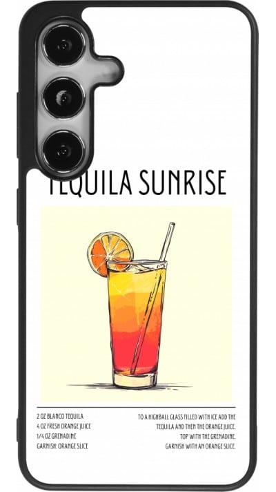 Coque Samsung Galaxy S24 - Silicone rigide noir Cocktail recette Tequila Sunrise