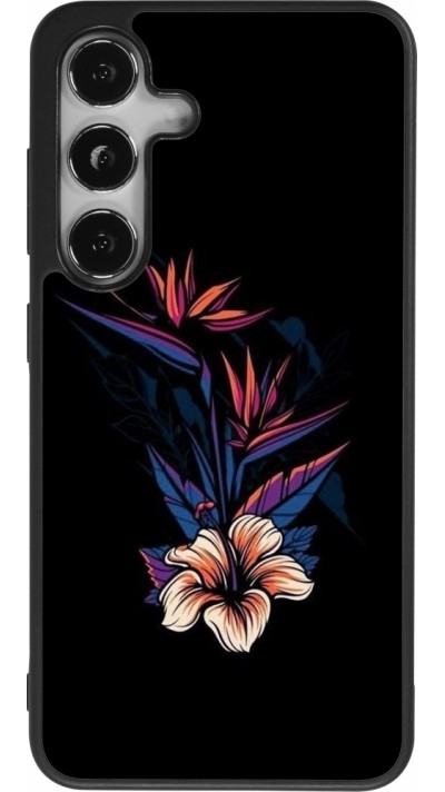 Coque Samsung Galaxy S24 - Silicone rigide noir Dark Flowers
