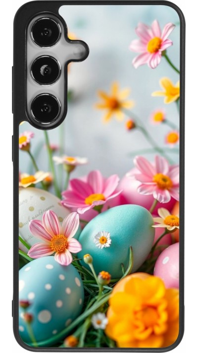 Coque Samsung Galaxy S24 - Silicone rigide noir Easter 2026 Eggs with flowers