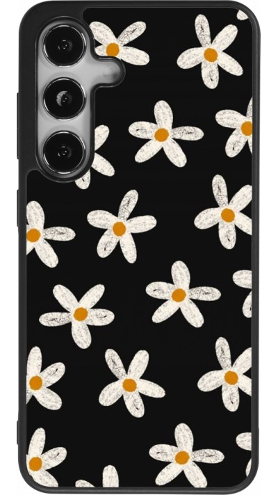Coque Samsung Galaxy S24 - Silicone rigide noir Easter 2024 white on black flower