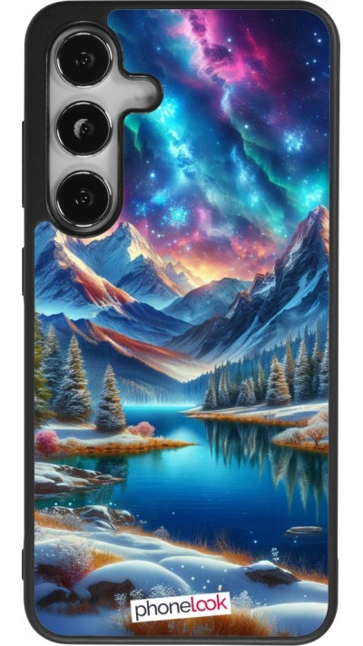 Coque Samsung Galaxy S24 - Silicone rigide noir Fantasy Mountain Lake Sky Stars