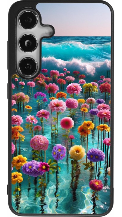 Coque Samsung Galaxy S24 - Silicone rigide noir Flower sea waves