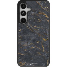 Coque Samsung Galaxy S24 - Silicone rigide noir Grey Gold Marble