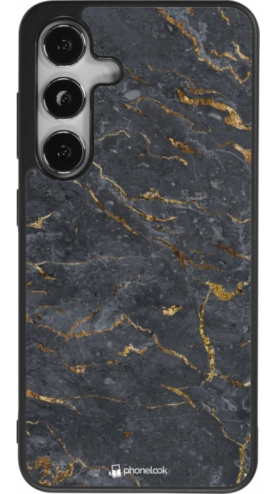 Coque Samsung Galaxy S24 - Silicone rigide noir Grey Gold Marble