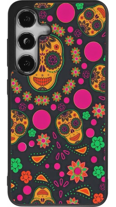 Coque Samsung Galaxy S24 - Silicone rigide noir Halloween 22 colorful mexican skulls