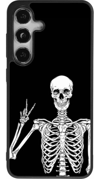 Coque Samsung Galaxy S24 - Silicone rigide noir Halloween 2023 peace skeleton