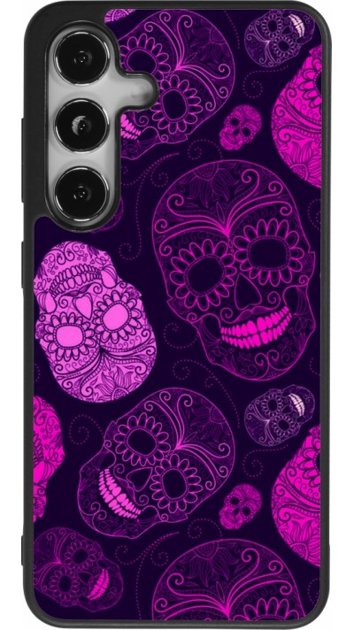 Coque Samsung Galaxy S24 - Silicone rigide noir Halloween 2023 pink skulls