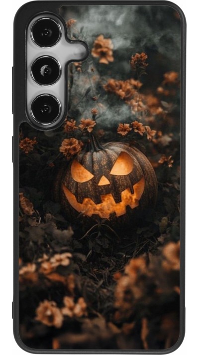 Coque Samsung Galaxy S24 - Silicone rigide noir Halloween 2025 Pumpkin with flowers